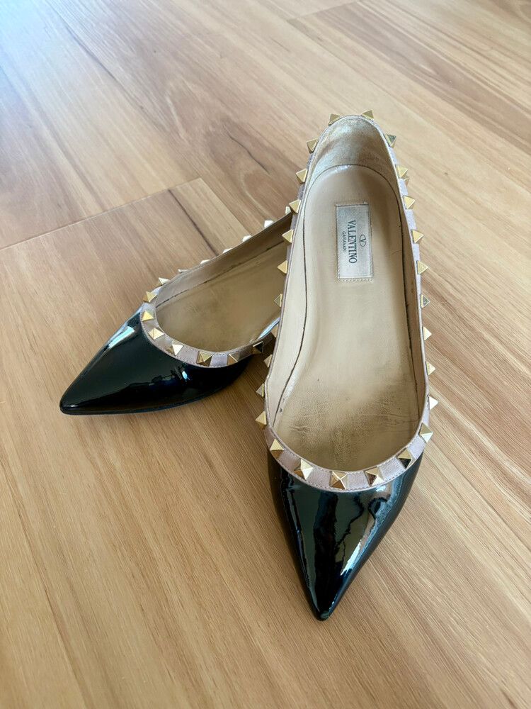 Valentino Rockstud Black Patent Leather Ballet Flats