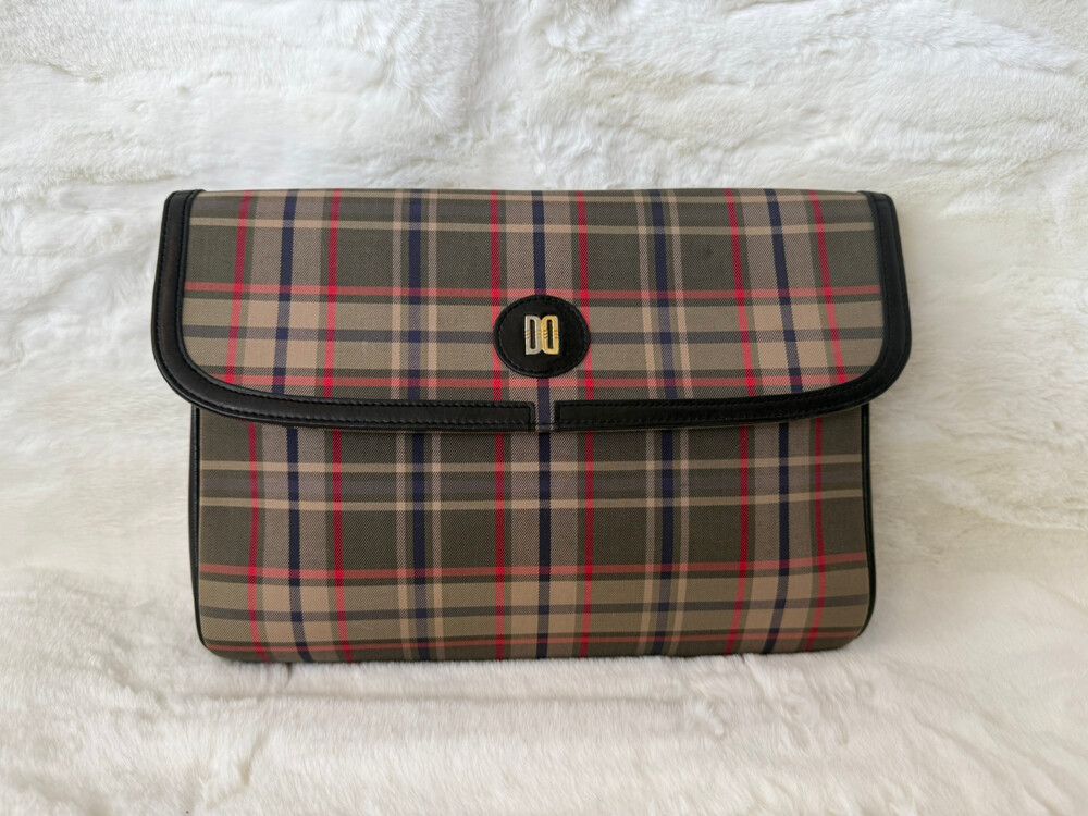 Daks Clutch classic Tartan Print Handbag Leather Trim