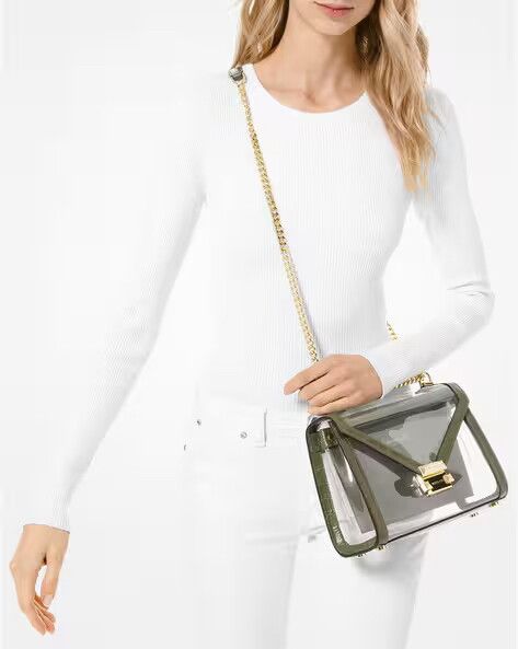 Michael Kors Whitney Reptilian-Textured Crossbody – Olive Croc / Gold Hardware – As New Condition