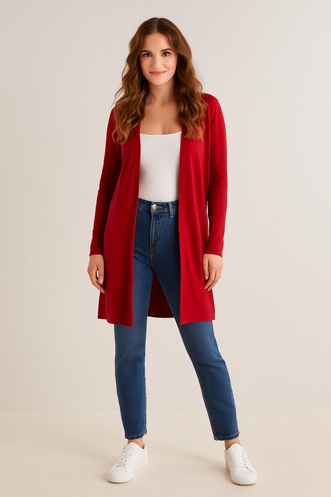 RED NORTH SOUTH MERINO LONGLINE CARDIGAN