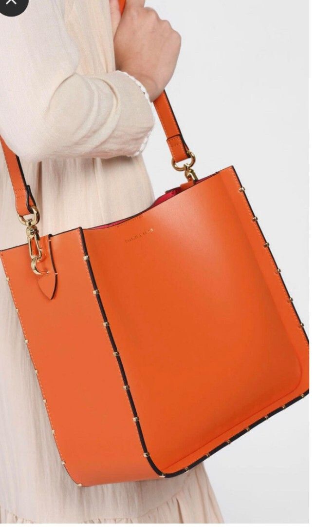 Charles & Keith Tote – Vibrant Orange With Fuchsia Interior