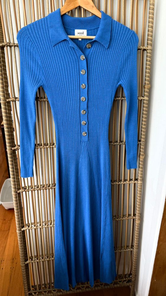 Seed Heritage - Seed Heritage Ribbed Knit Button-Front Maxi Dress  Cobalt  Blue  Size XXS on Designer Wardrobe