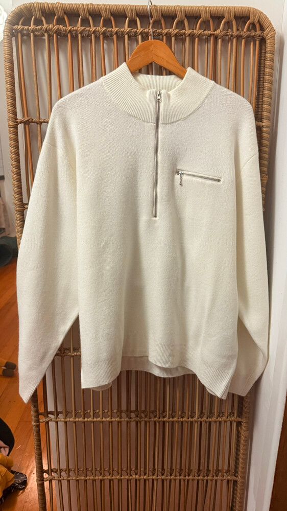 ABSENT Ivory Half-Zip BNWT Knit Pullover – 2XL – Soft Ribbed Collar & Zip Chest Pocket