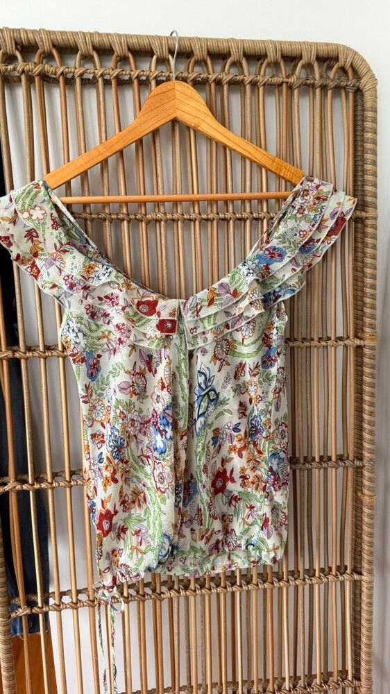 Max Floral Off-Shoulder Frill Top – Size S – Sheer Polyester