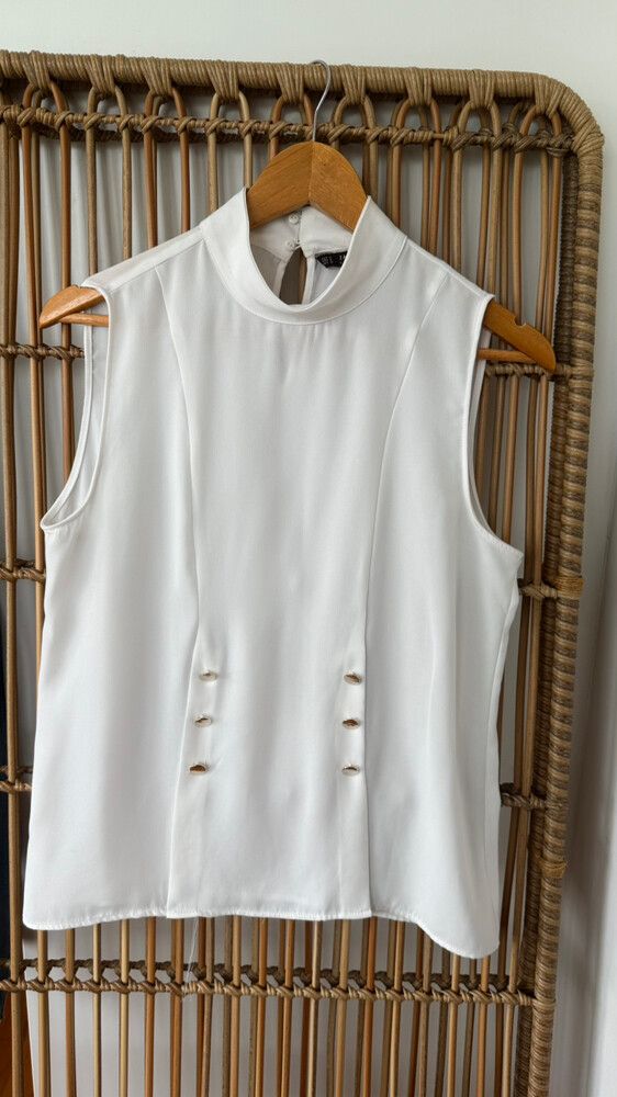 Zara White High Neck Sleeveless Button Detail Top – Size M