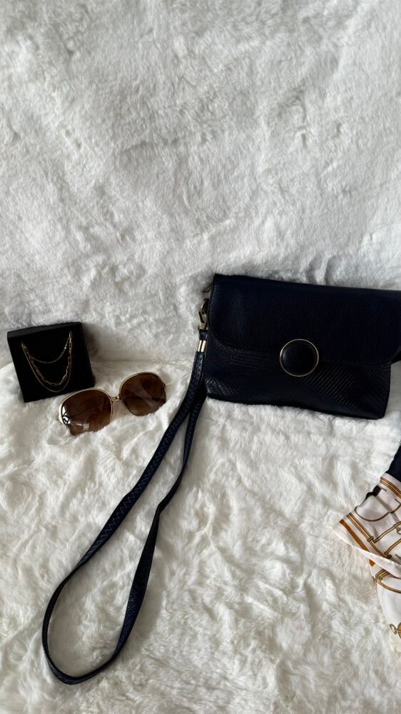 New Navy Textured Faux Leather Clutch / Crossbody