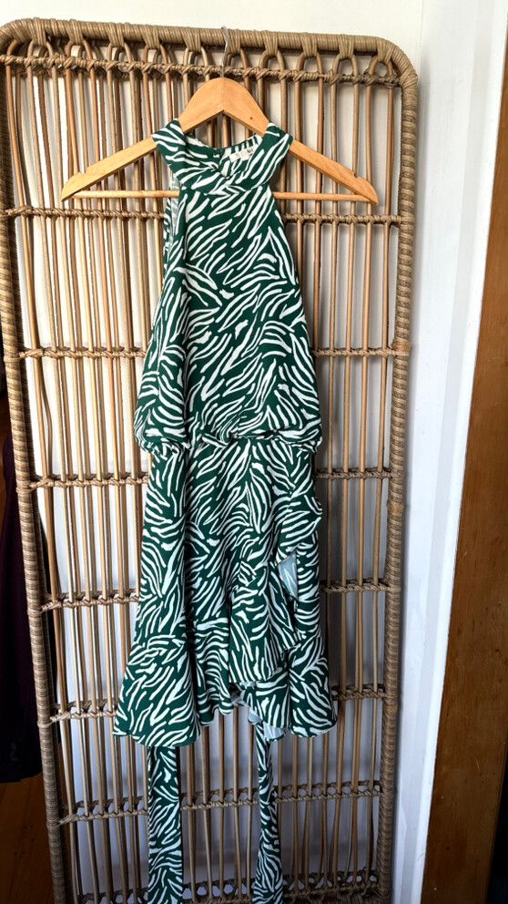 slim fit dress slacks Green And White Animal Print Collared Smock Midi Dress – AX Paris main image 0