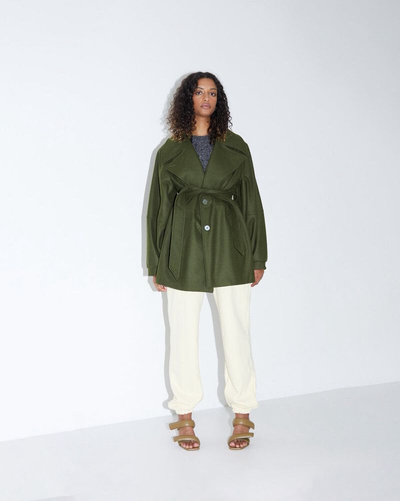 Ruby Rae Midi Coat - Deep Olive Green - Size 10 - Wool Blend