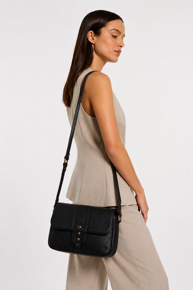 Status Anxiety Vintage Black Leather Satchel Crossbody Bag