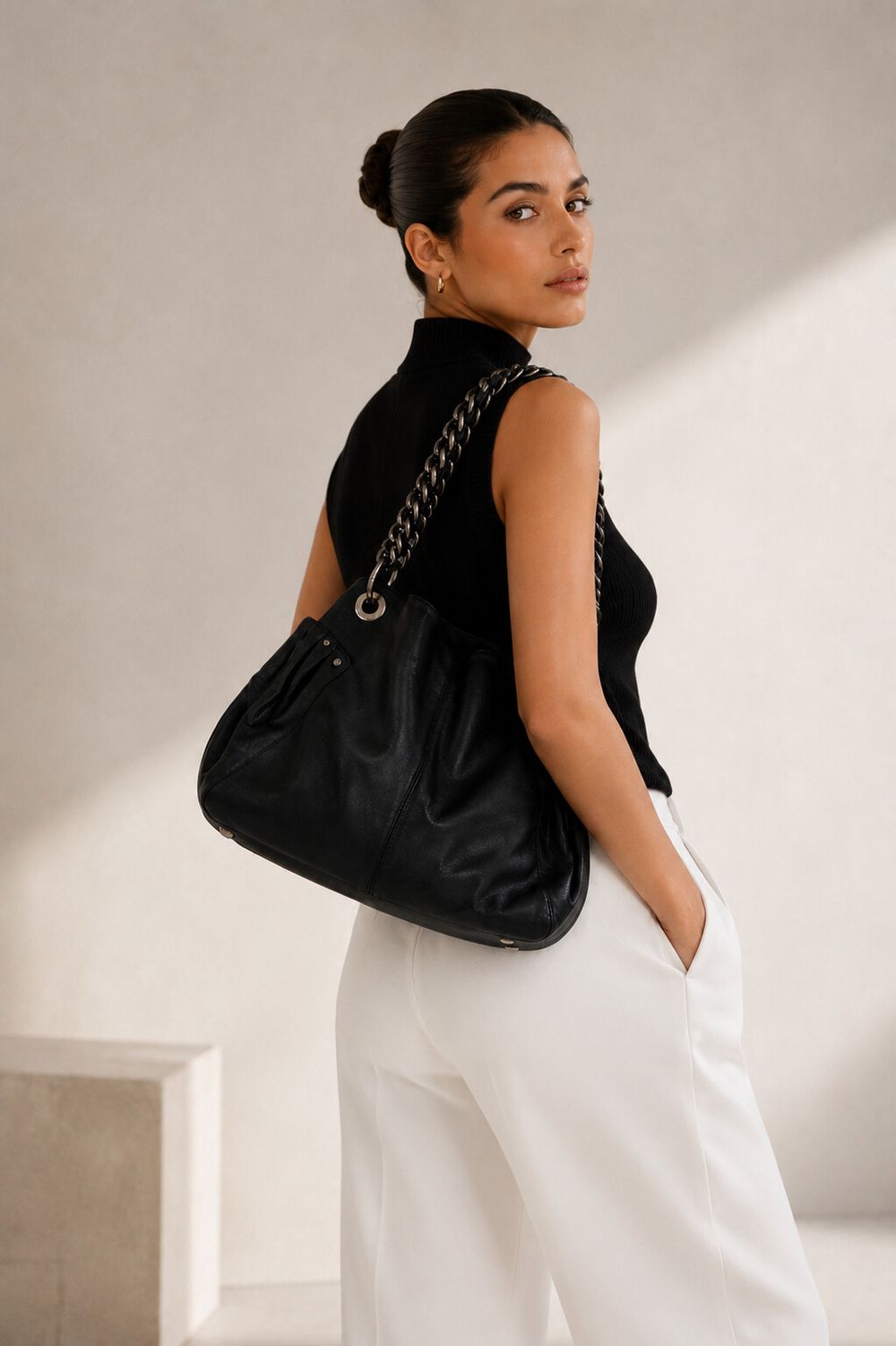 OROTON COSTA HOBO LEATHER RRP $595 SHOULDER BAG – BLACK