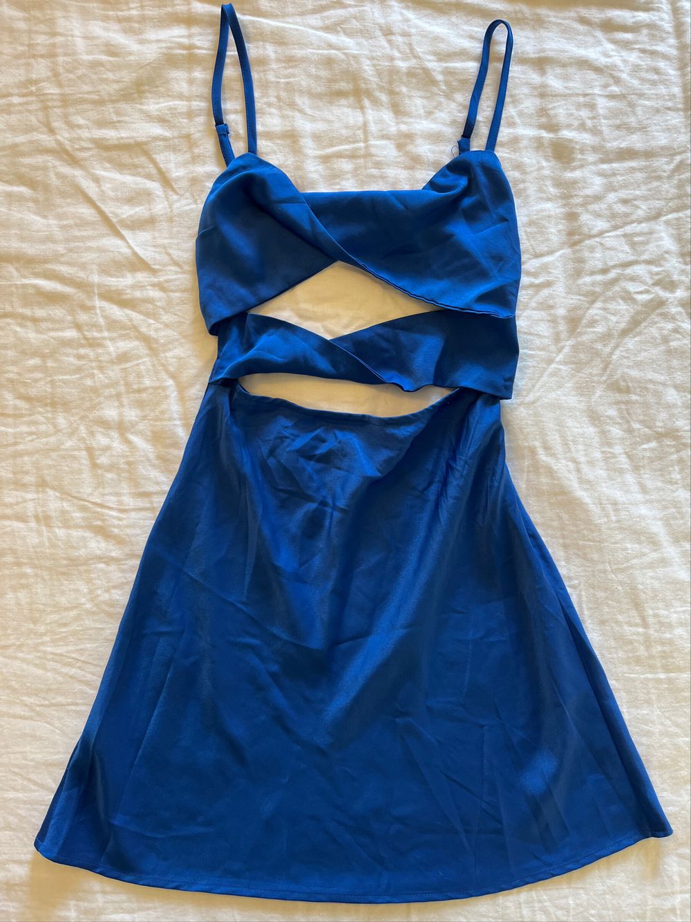 princess polly baby blue dress Extraordinary Satin Lace Up Puff Sleeve Mini Dress in Blue main image 0