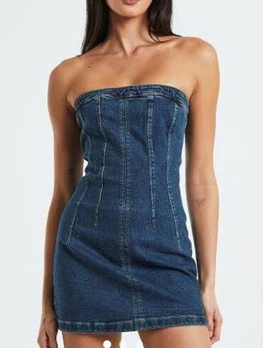 off the shoulder denim jacket dress OQC Women's Blue Jean Mini High Neck Belt Detail dress sneaker Size:16/S adding volume and dimension