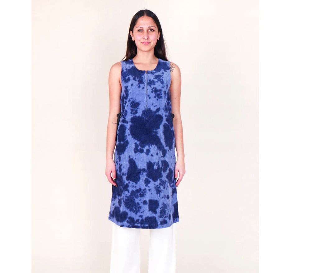 Waffle Cord Mid-Length Dress - Navy Bleach Dye