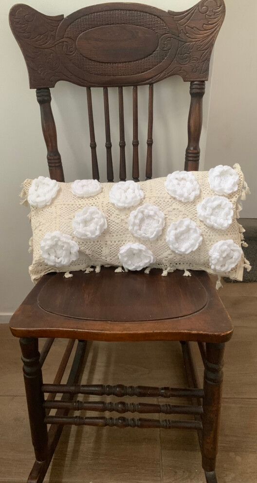 Crochet Cushion  White Peony