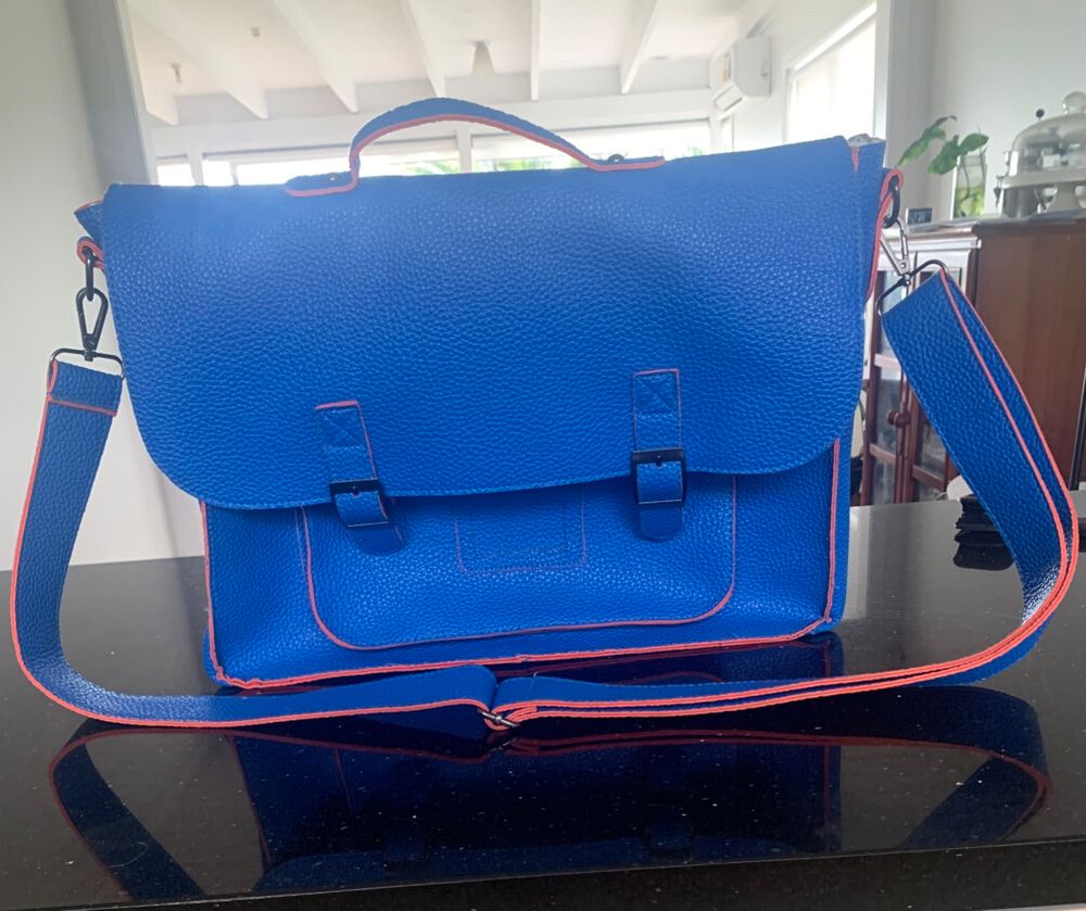 SATCHEL Faux Leather Lined  Bright Blue
