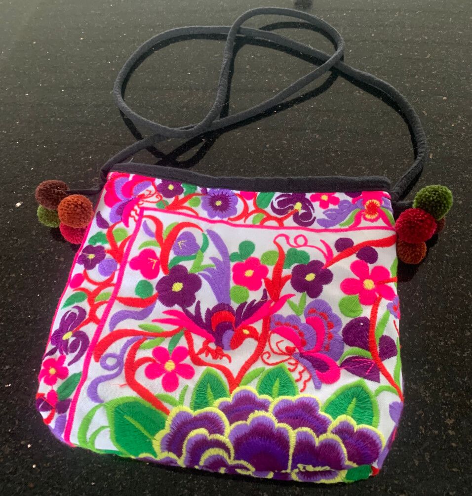 Floral Embroidered Cotton Crossbody Bag