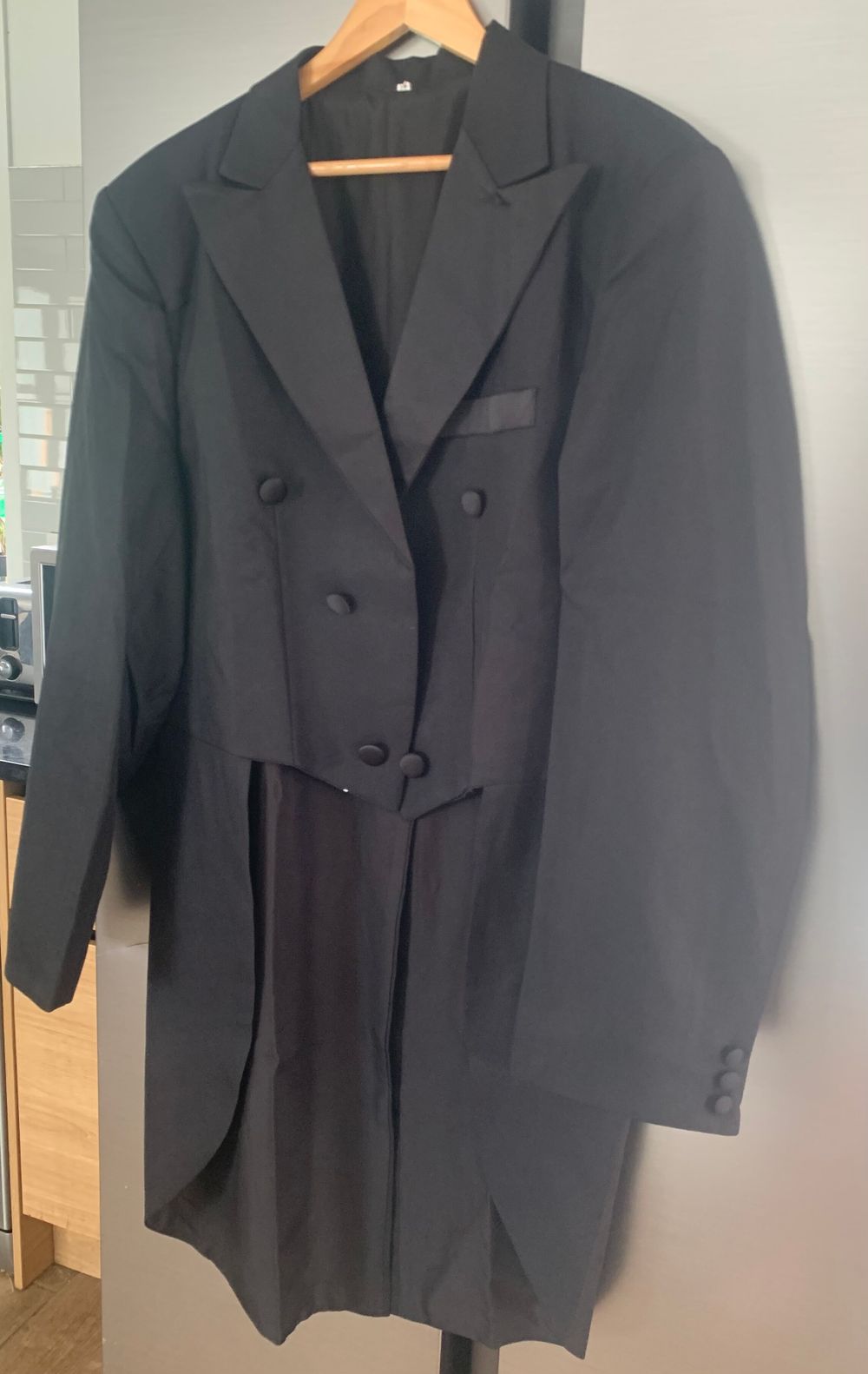 Black Double-Breasted Coat Trousers and Cumberbun w silk lapel