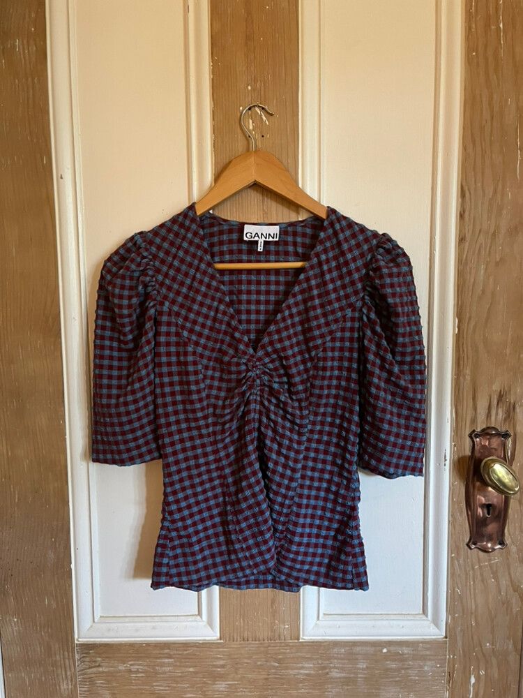 GANNI Gingham Seersucker Top