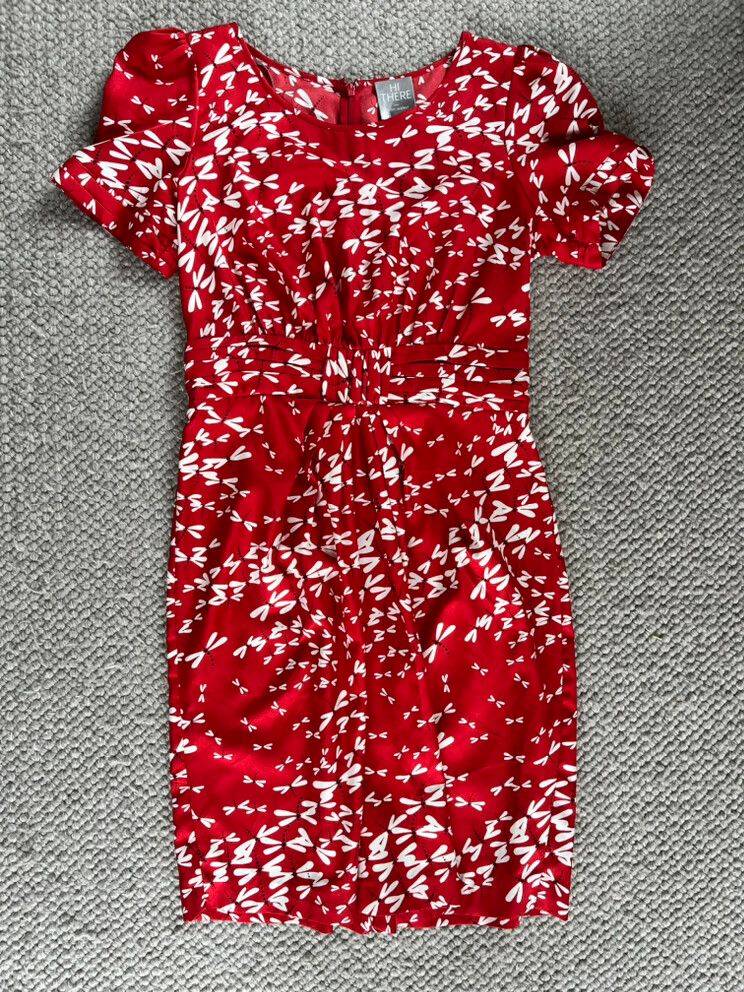 hi there karen walker red dress Hi There Karen Walker Anthropologie Red Floral V Neck Cap Sleeve Dress Size 2