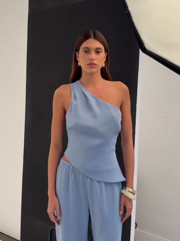 Kookai Maria One Shoulder Top Blue