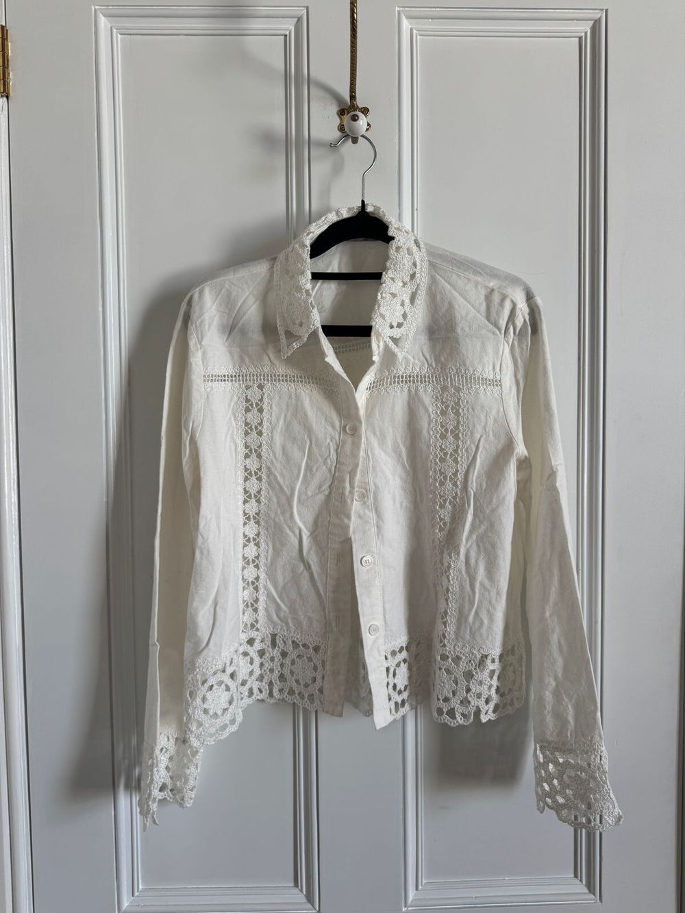 Lace Trimmed White Shirt