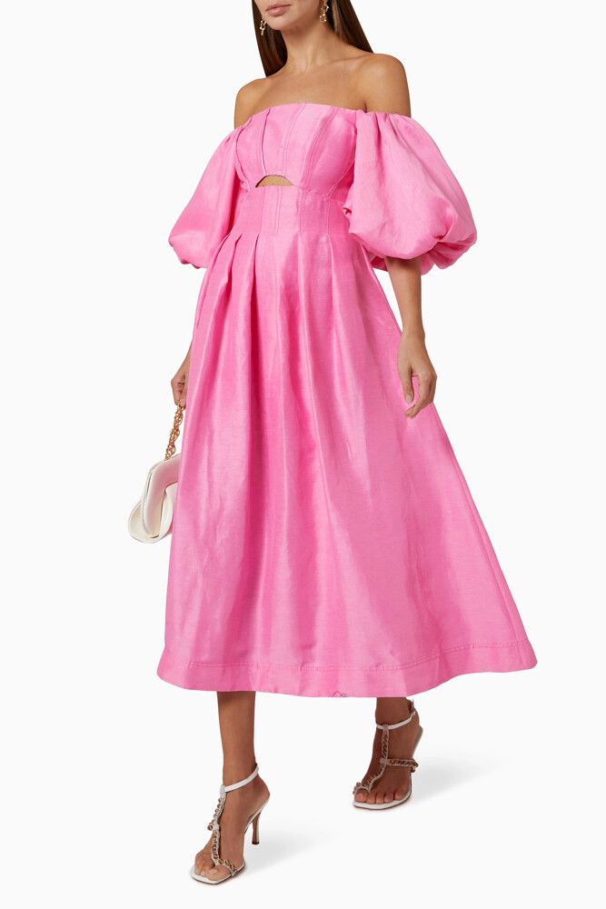 Aje Pink Off Shoulder Midi Dress