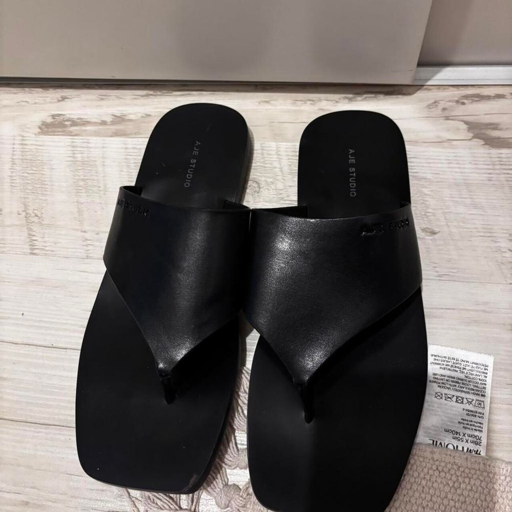 AJE Studio Black Minimal Slide Sandals Size 37 | Flat | New Without Box