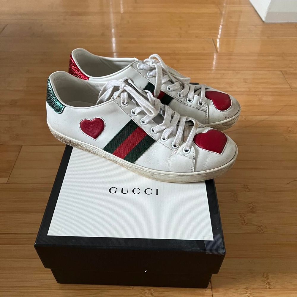 Gucci Ace Low Heart Sneakers Leather Women EU37 With Box