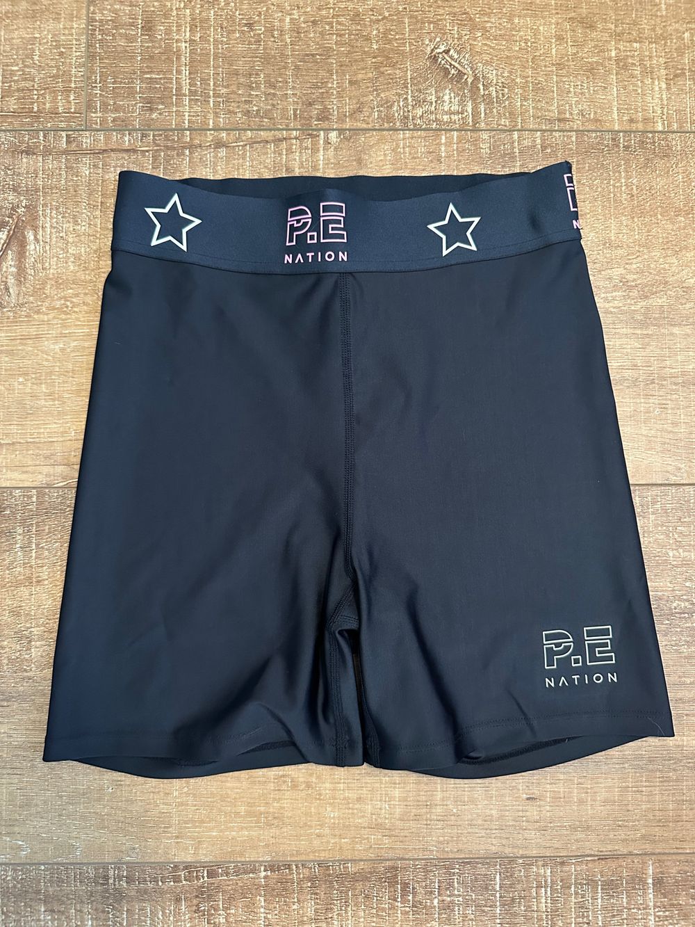 P.E Nation STAR Bike Shorts Medium BNWT White Pink Logo Activewear Gym Pilate