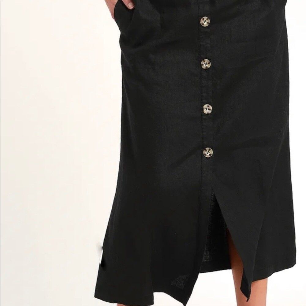 Rhythm Amalfi Linen Button Up Midi Skirt AU 10 US 6 Washed Black Pockets