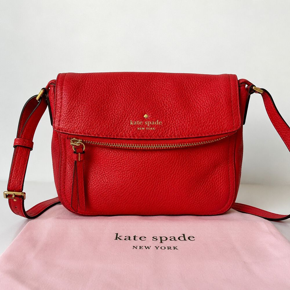 Kate Spade Red Leather Crossbody Bag Pebbled Leather Dust Bag Included