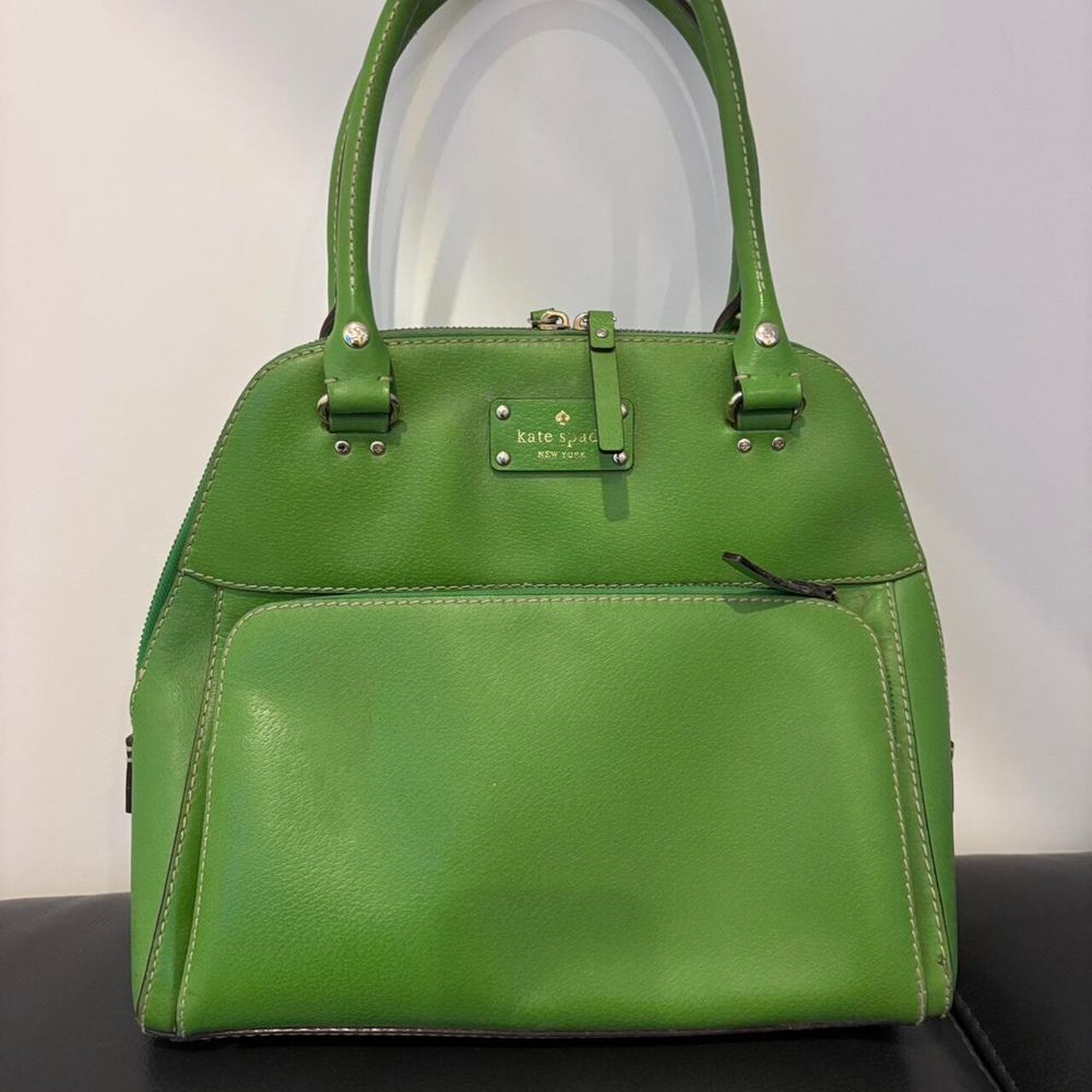 🟢 Kate Spade New York Green Leather Satchel Bag Y2K Rare Colour Tote