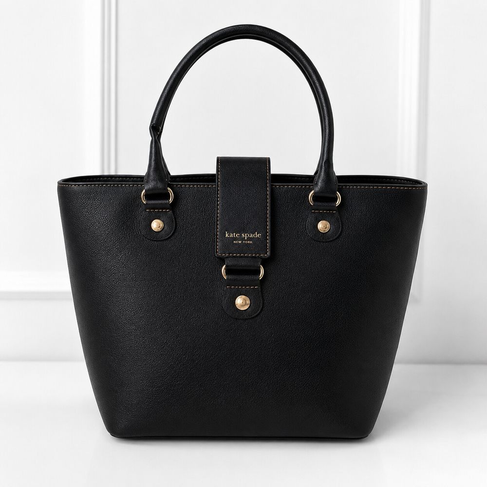 🖤 Kate Spade New York Black Leather Tote Bag Shoulder Handbag classic