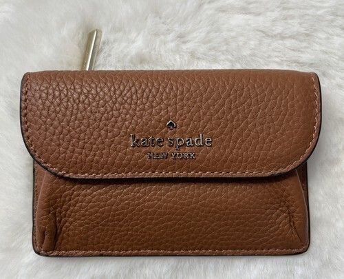 Kate Spade Dumpling Pebbled Leather Card Holder Wallet Brown KA574