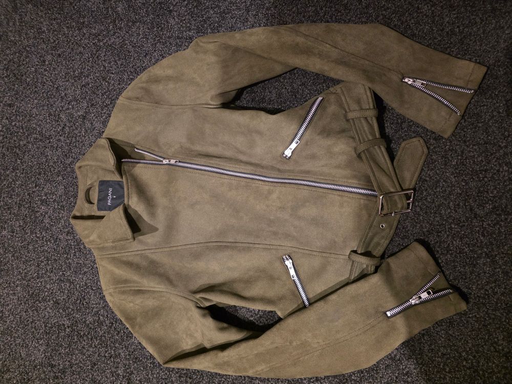 Pagani Khaki Suede Moto Jacket
