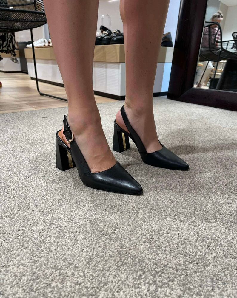 Marley Black Leather Sling back Heels