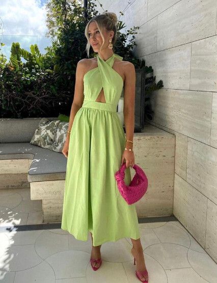 slim fit dress slacks Mint Green Halter Neck Dress: Simple and Sexy Style for Ladies – Canary  Houze main image 1