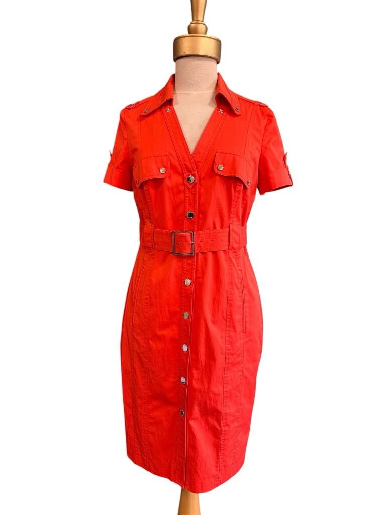 Karen Millen Orange Military Safari Style Shirt Dress AU 14