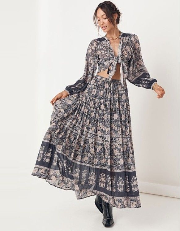 Spell Juniper Blouse and Skirt Set in Charcoal size Small