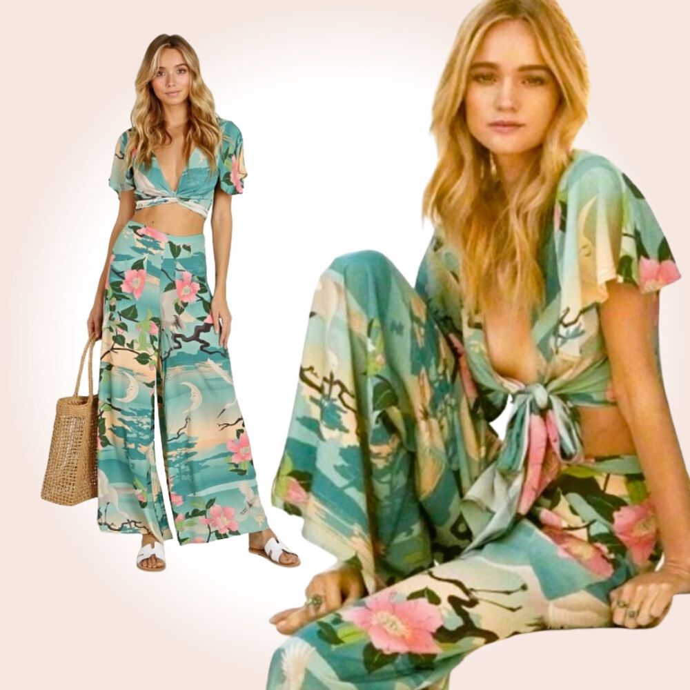 Spell & The Gypsy Collective Nightingale Set size Medium - Wide Leg Pants & Tie or Wrap Top