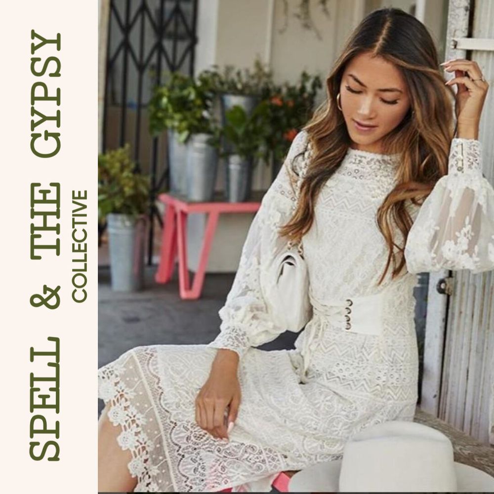 Spell and the Gypsy Dawn Lace Belted Midi Boho Dress size L AU 12