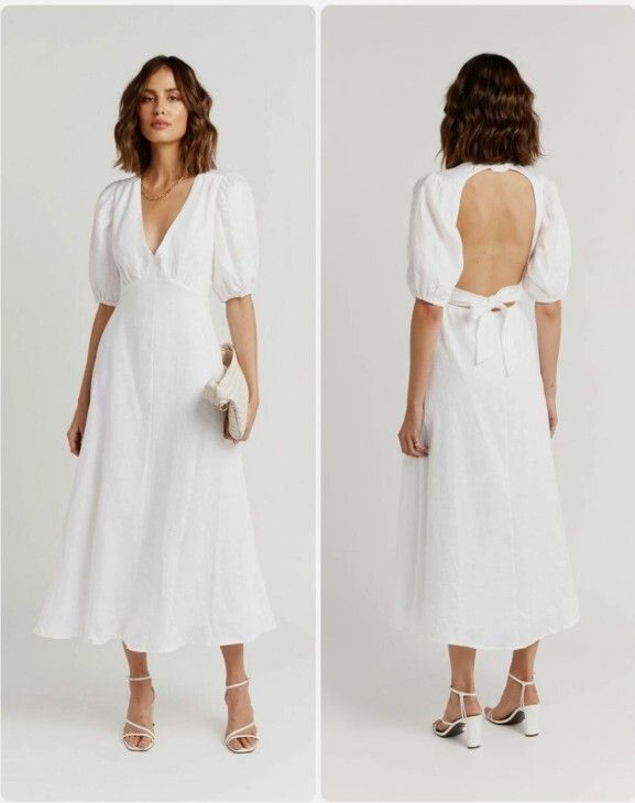 DISSH Remi White Linen Midi Dress size 8