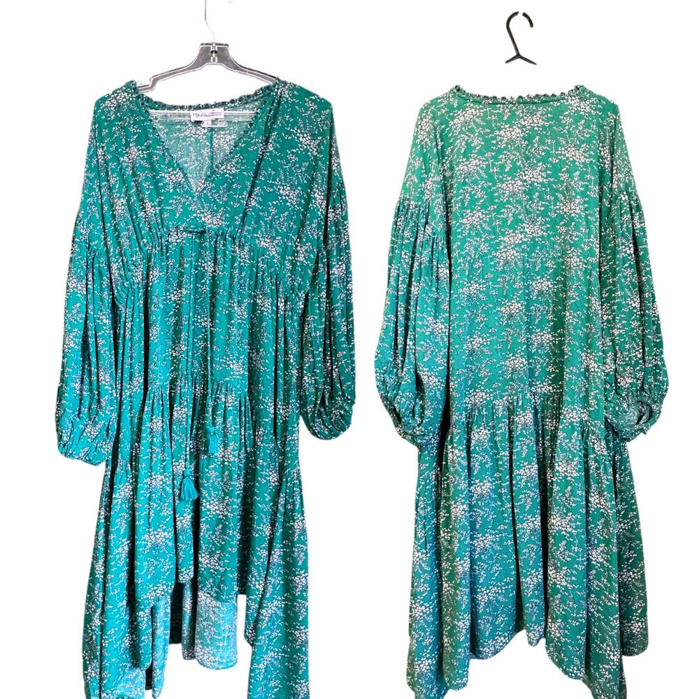 BOHEMIAN TRADERS Green Floral Print Midi Dress size Small