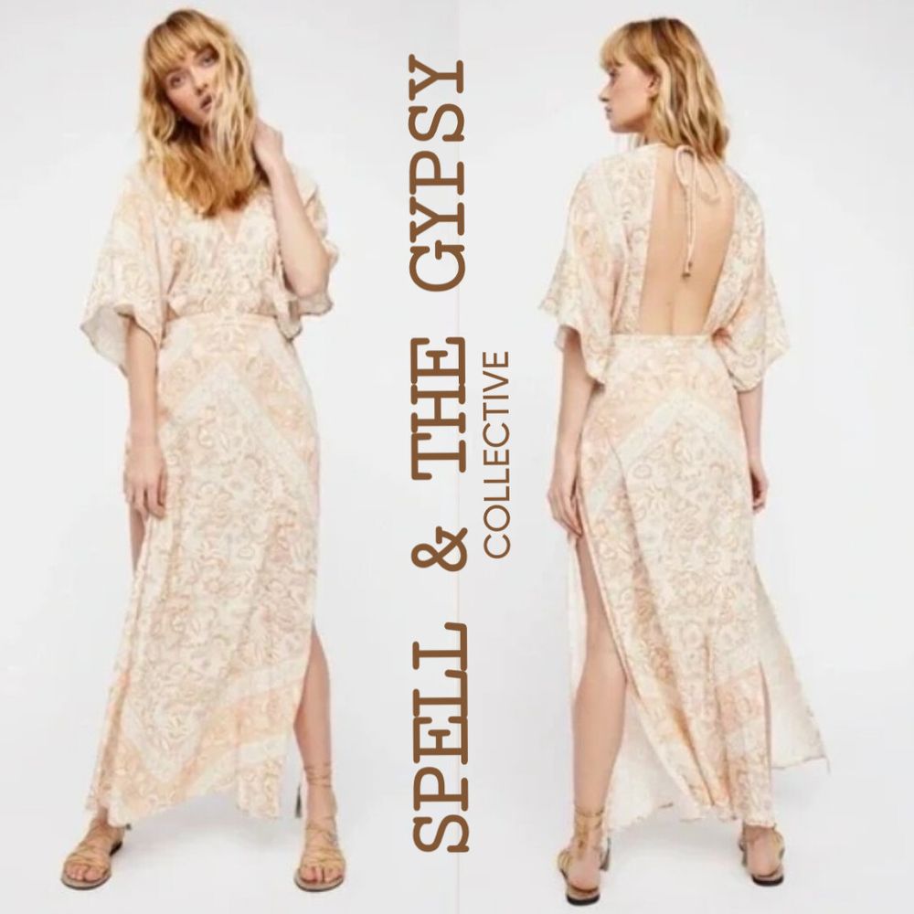 Spell x Free People Exclusive Lolita Cut Out Maxi Dress  Size S  Colour  Ivory Multi