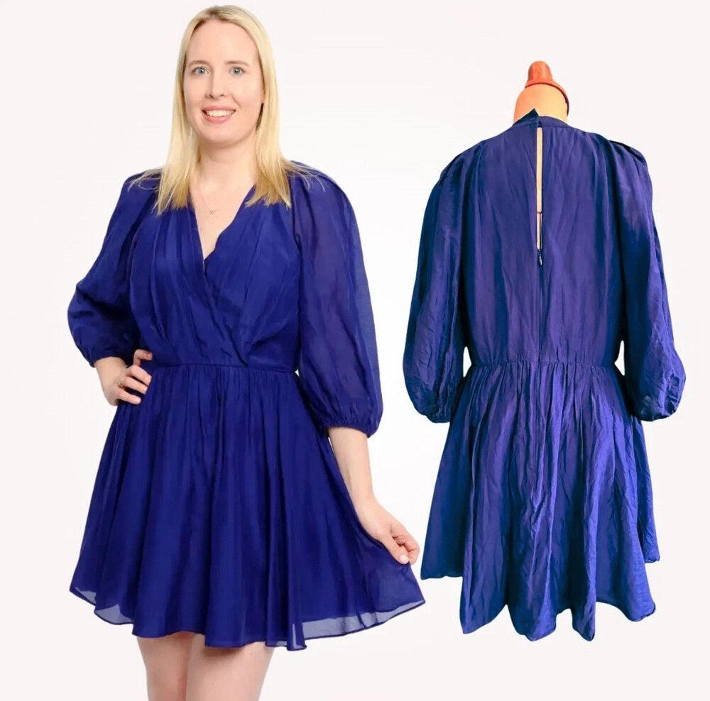 Cue Cotton Silk Purple Mini Dress size 16