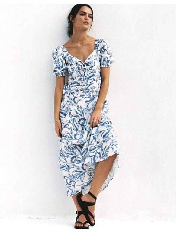 Kivari Solange Linen Keyhole Maxi Dress Size AU 10