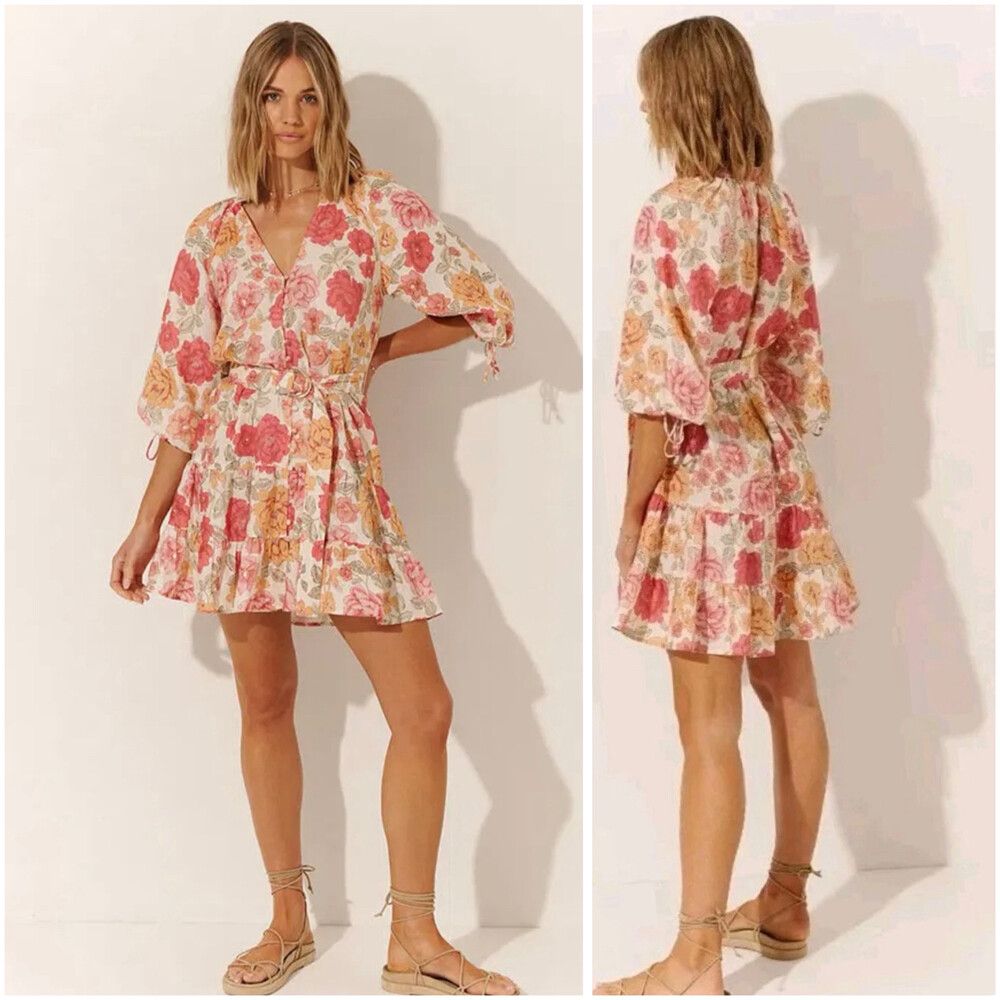 KIVARI Camela Belted Puff Sleeve Mini Dress size 12