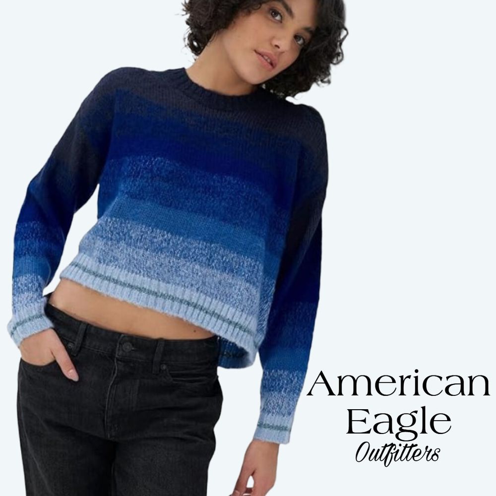 NWT American Eagle Blue Boxy Striped Ombre Sweater Medium