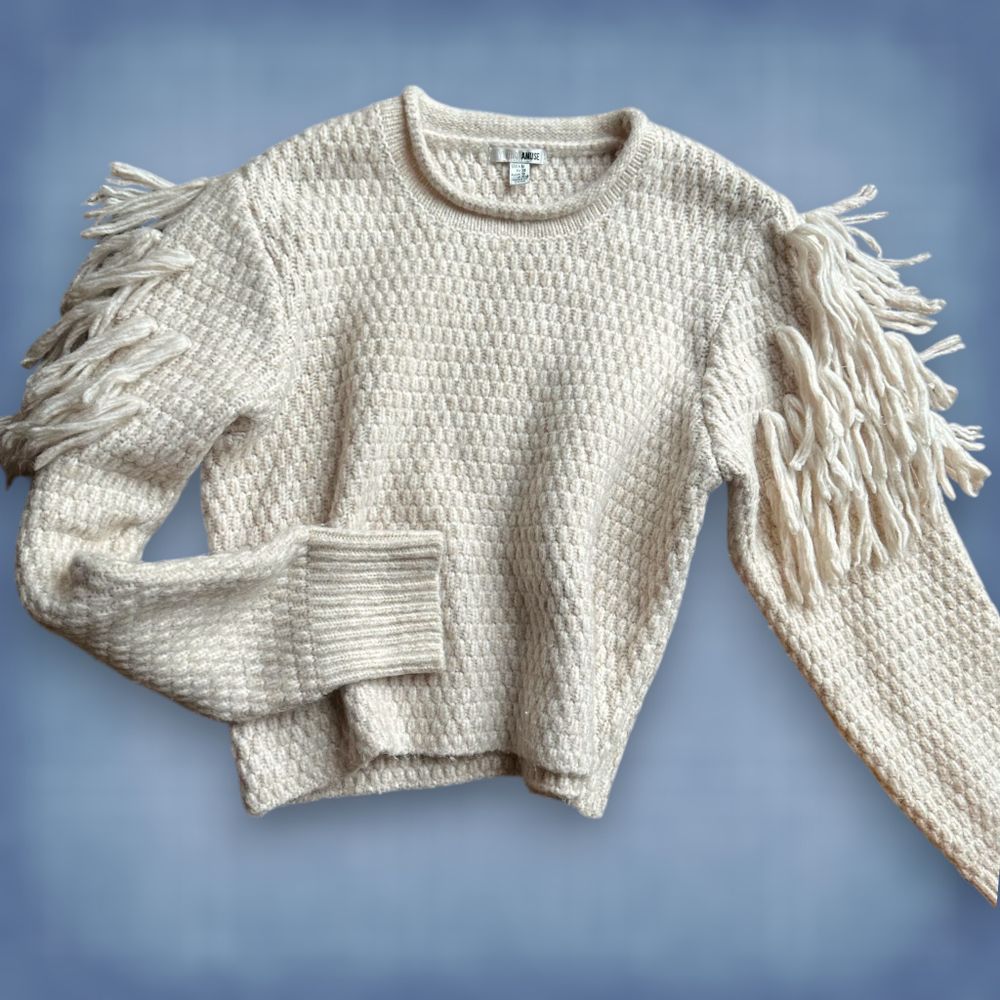 Amuse Society Fringe Knit Cream Jumper Medium
