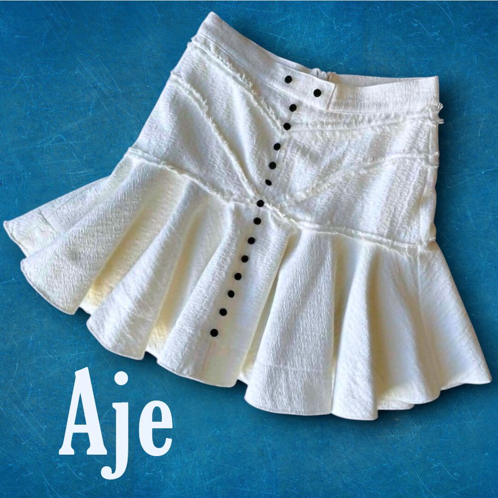 AJE Ivory White Cotton Blend Ruffle Mini Skirt Size 8 AU High Waist Button Front